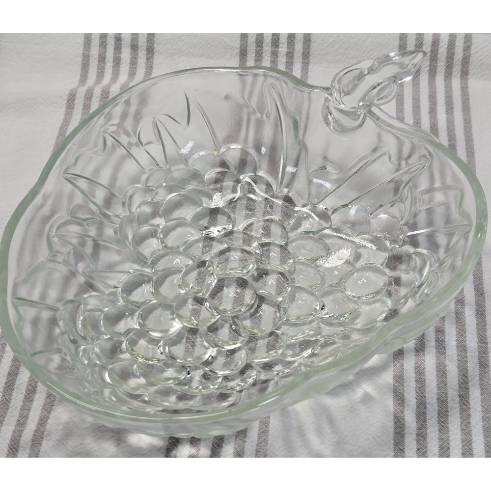 Vintage Pressed Glass Grape Pattern Serving Bowl Candy Dish 10 Inch Clear Heavy